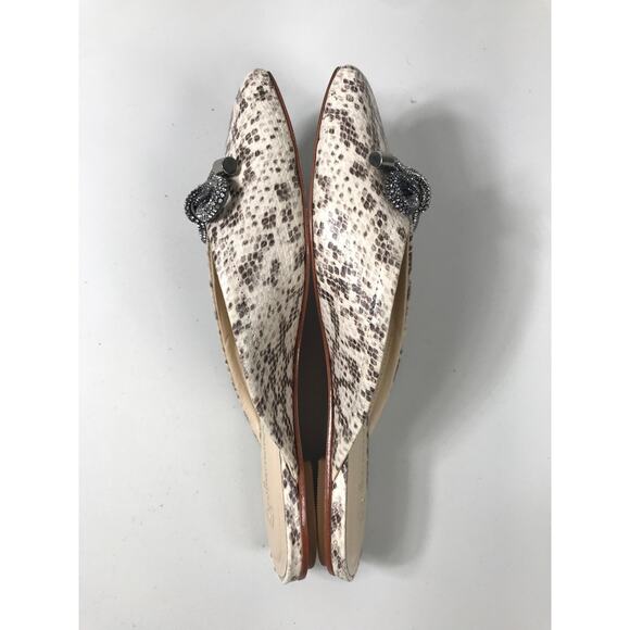 Guilhermina Snake Print Leather Slip-On Diamond Bow Accent 39 Shoe Slides Mule - Picture 4 of 6